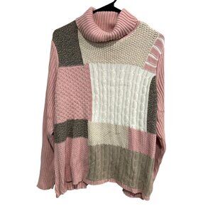 Liz & Co. Womens Patchwork Cable Knit Turtleneck Sweater Sz 2X